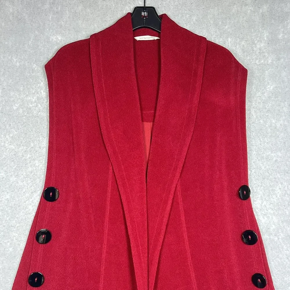 Soft Surroundings Cardigan Women Small Red Mesa Button Sleeveless Open Front